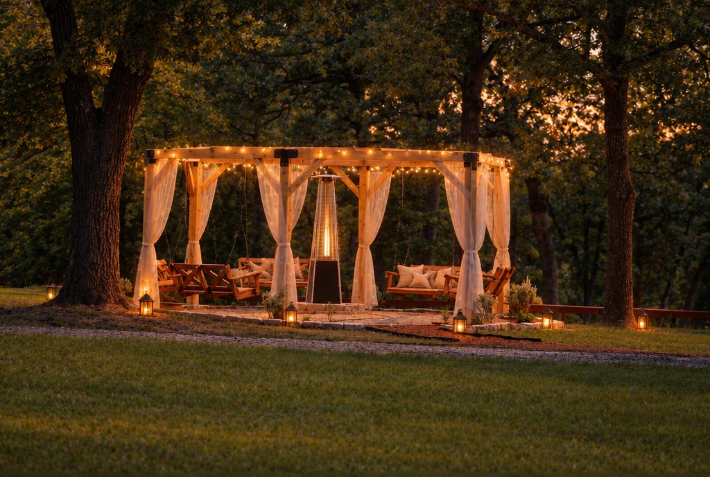 The gazebo at Lone Star Camp in the evening, set up as a quiet prayer area