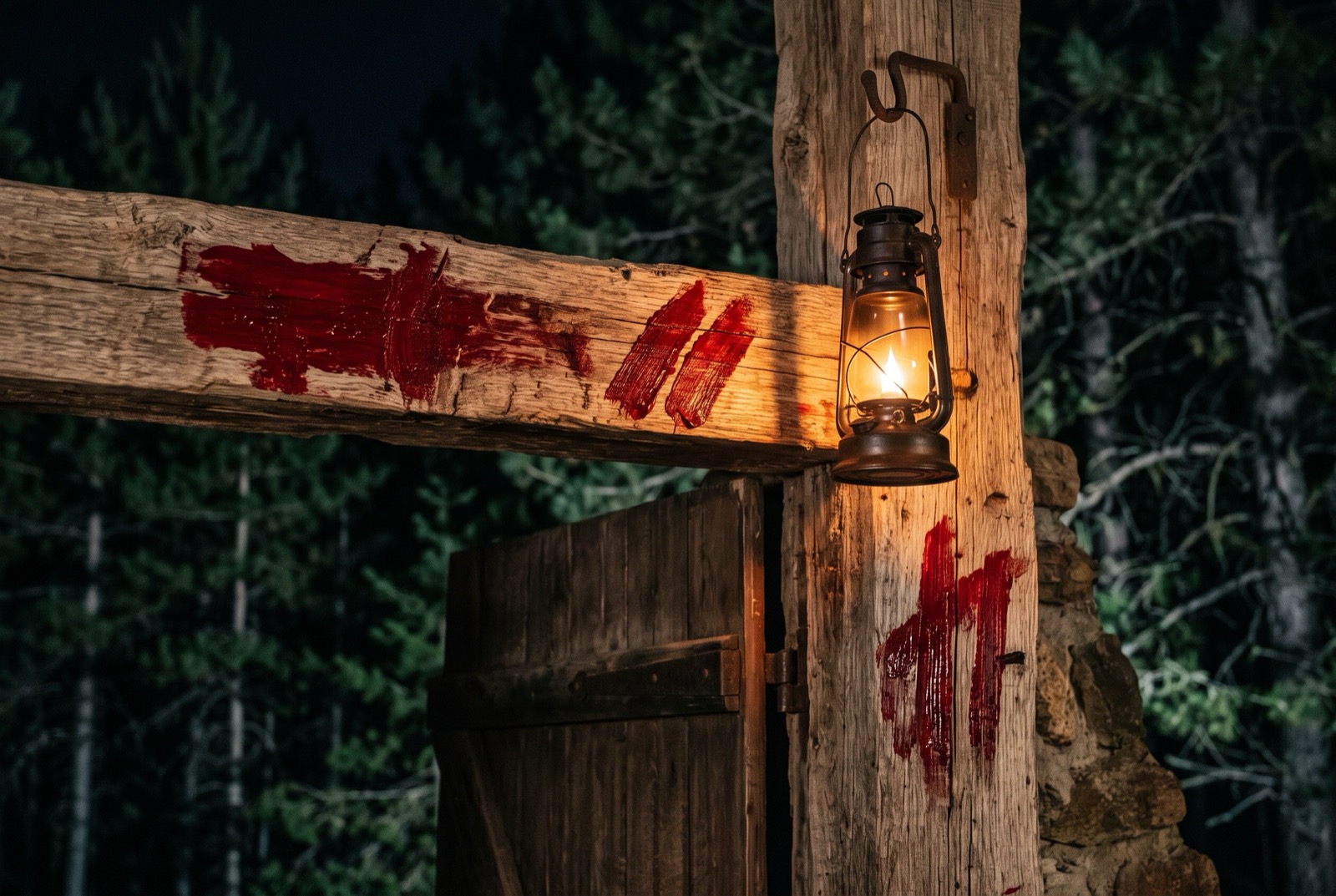 A close view of the marked doorframe from the Passover reenactment